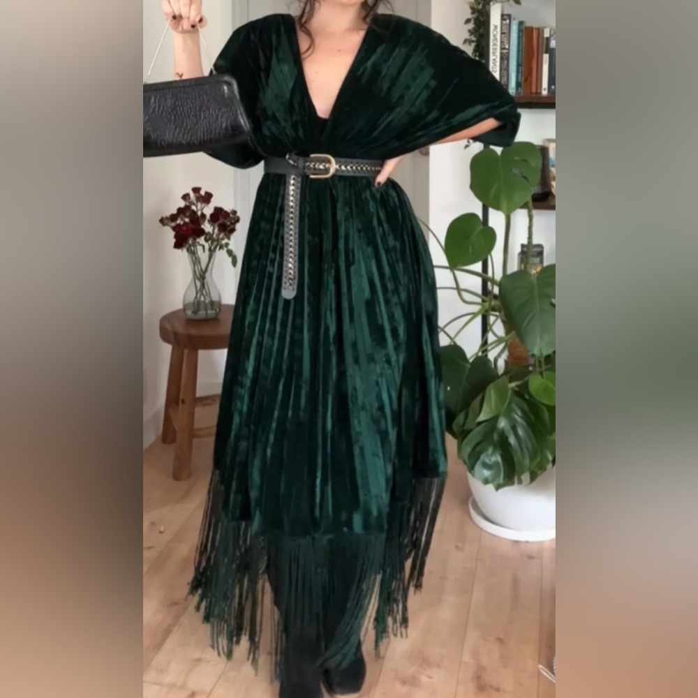 Anthropologie Green Tiered Wrap Gown